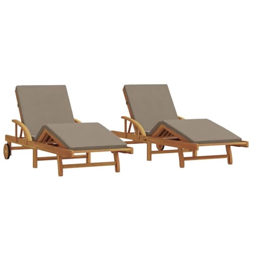 vidaXL Transat 2 pcs Taupe 200 x 67 x 84 cm Bois d'Acacia Massif, Mobilier de Jardin Moderne, Fauteuil inclinable Multi-Positions, Chaise Longue rembourrée,...