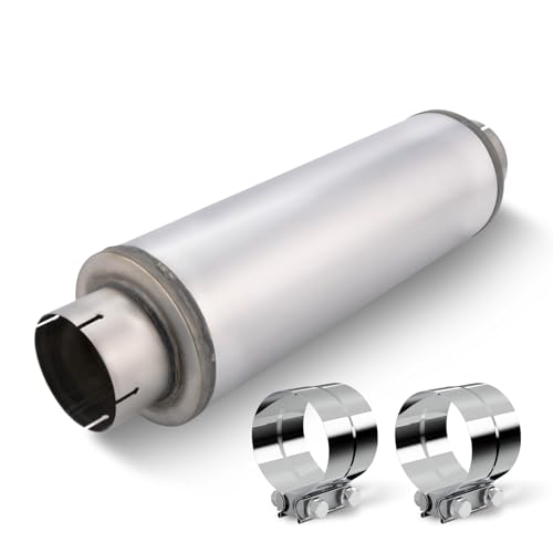 A-KARCK 5 Inlet&Outlet Diesel Exhaust Muffler 8 x 24 Body 30 Overall Length Stainless Steel Resonator Muffler with Clamp Straight Through Design