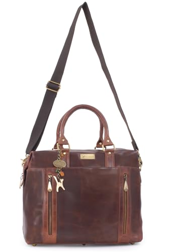 Catwalk Collection Handbags - Women's Leather Holdall - Medium Overnight Duffle Bag - Weekend Travel Bag With Detachable Strap - Vienna - Brown - 3