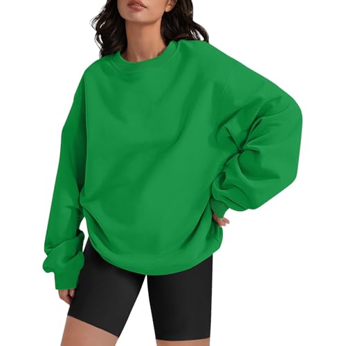 Sweat Sans Capuche Femme Sweatshirt T-Shirts À Manches Longues Pull Col Rond Coton Sans Capuche Pull Poilu Vert XL