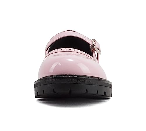 Soda “FLIP-2” ~ Little Kids/Children/Girls Round Close Toe Wingtip Mary Jane Buckle Strap Lug Sole Low Heel Shoe3