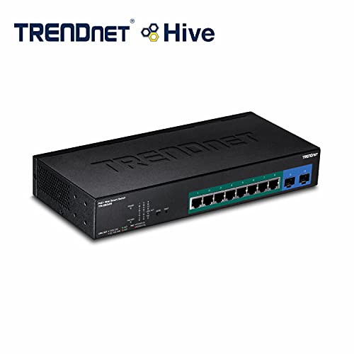Image of TRENDnet 10-Port Gigabit Web Smart PoE+ Switch, 8 x Gigabit PoE+ Ports, 2 x SFP Slots, Vlan, QoS, IPv6 Support, 20Gbps Switching Capacity, 75W PoE Power Budget, Lifetime Protection, Black, TPE-082WS