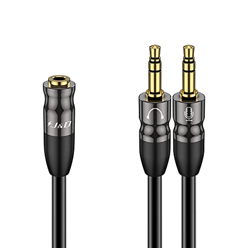 J&D Headphone Splitter 3.5mm Mic Audio Cable, 1/8" Female to Dual 3.5mm Male Mic Splitter Cable for Cellphone, Headset, PC Durable Copper Shell Headphone Cord, 0.65 Feet - image 1