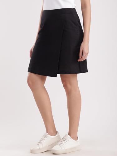 Image of FableStreet Women Skort Casual Wear | Overlapping Panel Design with Mid-Rise Fit & Open Pockets | Cotton Linen Woven Fabric for Everyday Comfort & Minimalist Style