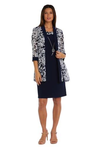 Image of R&M Richards Womens 2-Piece Black & White Jacket Dress Set W /Necklace