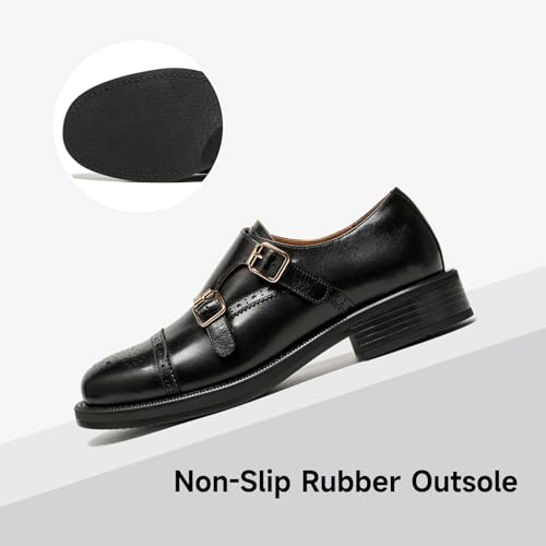 Image of BEAU TODAY Women Monk Strap Loafers Cap Toe Business Causal Loafer Shoes