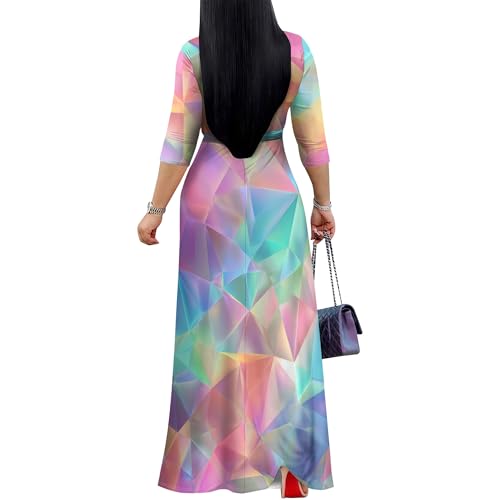 Image of SUZONANA Plus Size Dresses for Women Print Maxi Dresses Flowy 3 /4 Sleeve with Belt