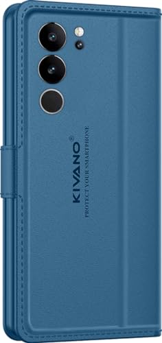 Image of KIVANO LUXE Compatible for Vivo V29 Pro 5G / Vivo V29 5G Luxury Handmade Leather Magnetic Flip Folio Case | Card Holder & Kickstand | Slim Protective Cover | Unisex - Blue