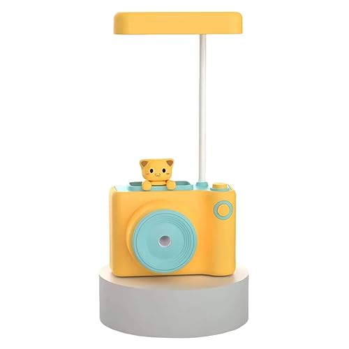 Image of Kiditos Small Study Desk LED Lamp Rechargeable, 360 Flexible Gooseneck Lamp with Pen Holder, Pencil Sharpener, Table Lamp for Girls Boys Room (Camera), Yellow