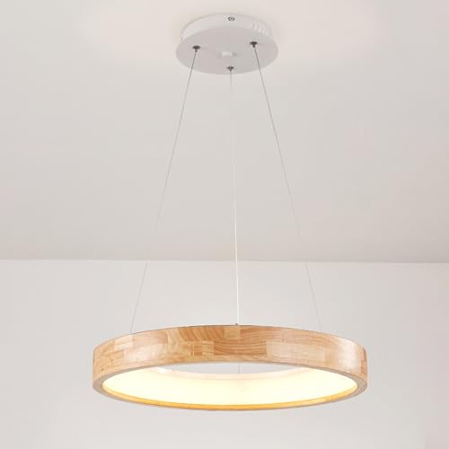 Image of XYHAZCSM 19.68" Ring Chandelier Wooden Hanging Light Minimalism LED Pendant Lamp Acrylic Lampshade Ceiling Hanging Light Fixture Living Room Dinning Room Restaurant Office Droplight (A)