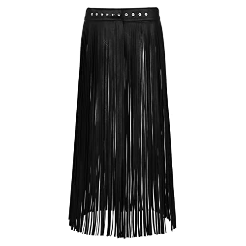 Jhaoyu Women's Adjustable Wide Waistband Press Button Faux Leather Fringe Dress Belt Gypsy Style Tassel Skirts