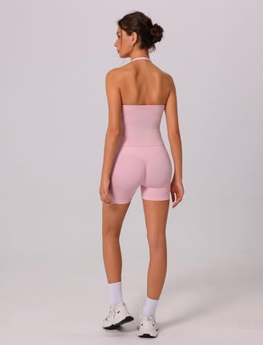 Image of ABOCIW Workout Sets for Women 2 Piece seamless Halter Sports Bra Scrunch Butt Impact Shorts Gym Yoga Outfits