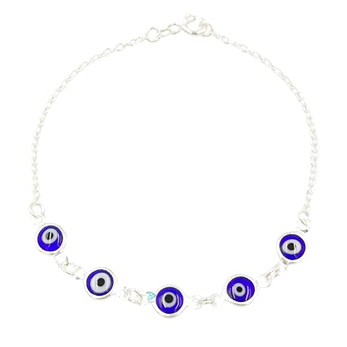 PULSEIRA FEMININA ELO PORTUGUES OLHO GREGO REDONDO - PRATA925 - JROMERO ARTIGOS COR:AZUL