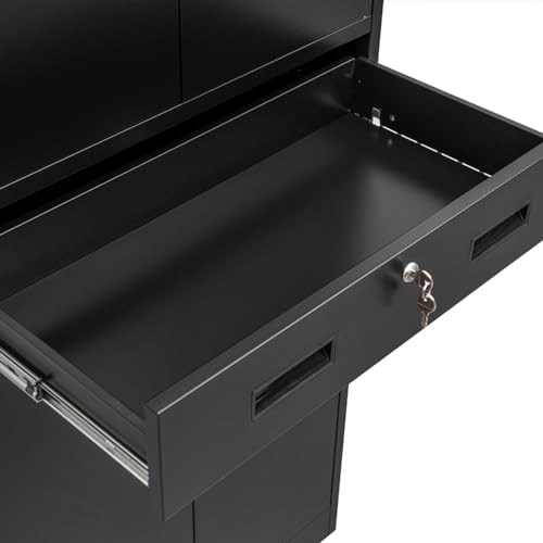 Metal Storage Cabinets with 1Drawer, 71" Storage Cabinet with 4 Locking Doors and 2 Adjustable Shelves, Steel Storage File Cabinet for Pantry Home, Kitchen, Office, Garage (Black)