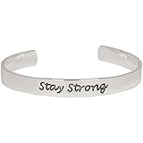 Silver Tone Stay Strong Adjustable Flex Cuff Inspirational Bracelet