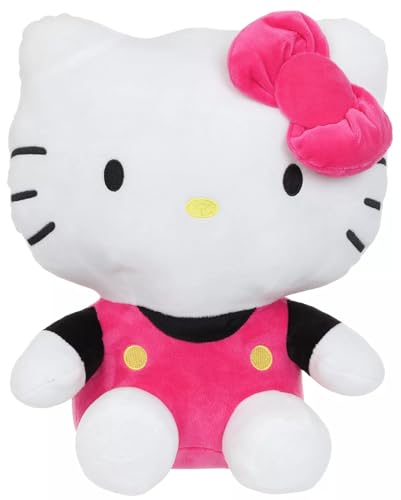 Hello Kitty Plush Backpack with Zipper Compartment, Pink Overalls & Bow - Main Image