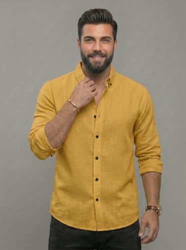Image of NexaFlair Men's Regular Fit Solid Pattern Laffer Cotton Shirt with Long Sleeve Collared Neck Standard Length and Button Down Closure Type | Mens Casual Shirts | Man's Formal Shirts