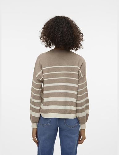 VERO MODA Damen Vmrain O-Neck Ent Strickpullover, Silver Mink/Detail:w. Birch, M EU