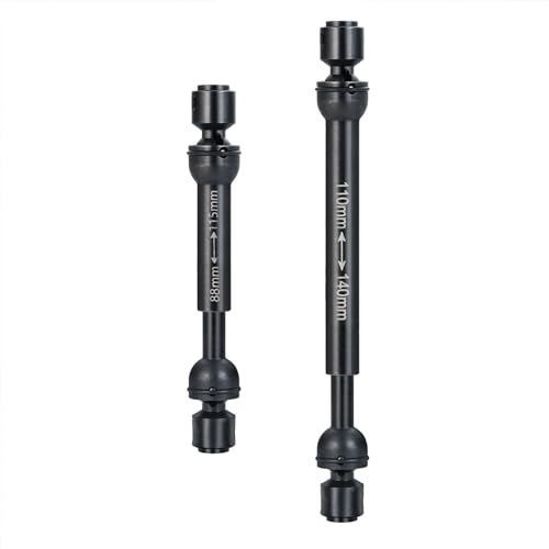 JGGZONE 2Pcs RC Drive Shaft Hard Steel Driveshaft Front Rear Center Drive Shaft Dogbone Compatible with 1/10 Tra-xxas TRX4 Bronco Defender RC Crawler Car Upgrades (88-115mm & 110-140mm, Black)