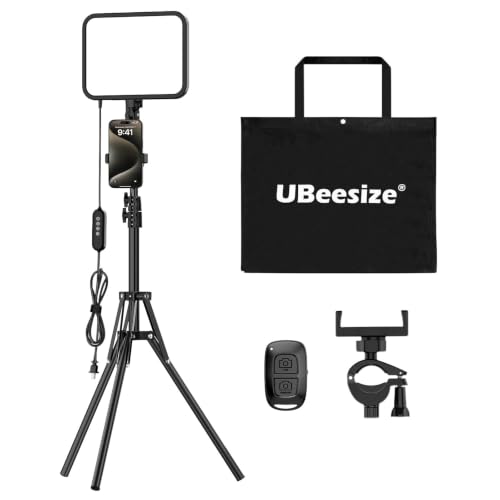 Image of UBeesize 1-Pack LED Video Light Kit with Tripod & Phone Holder | 3000-6500K Dimmable Lighting for Makeup, Gaming & Streaming