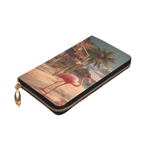 Flamingo Beach Prints Leather Long Clutch Wallet for Fashionable Girls and Women - Durable, Stylish, and Functional, Black, One Size3