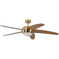 Ventilador Techo Mallorca Pepeo Melton - Ventilador de Techo con Luz y Mando a Distancia, latón, Palas Miel Arce, 132 cm