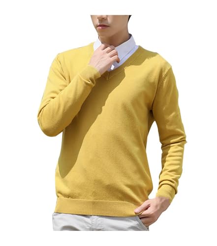 Men's Cotton Knitted Sweater Long Sleeve V-Neck Thin Slim Fit Business Casual Pullover Sweater