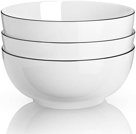 TGLBT Salad Soup Bowls 55 Ounce Porcelain Serving Pho Bowl Set Stackable White,3 Packs