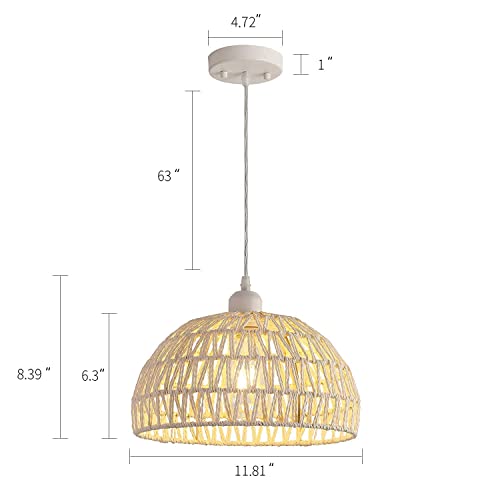 MEIXISUE Hand-Woven Rattan Wicker Boho Pendant Light,Minimalist Transitional LED Pendant Hanging Light Fixture for Kitchen Island Dining Room Restaurant Craft Room,Bulb Included W11.81 UL Listed - Image 2