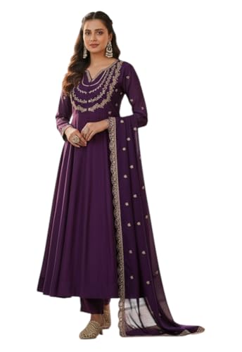 Image of Yashika Women's Silk Blend Embroidered Anarkali Kurta Set with Dupatta | Full Length Ethnic Wear for Women | Wedding