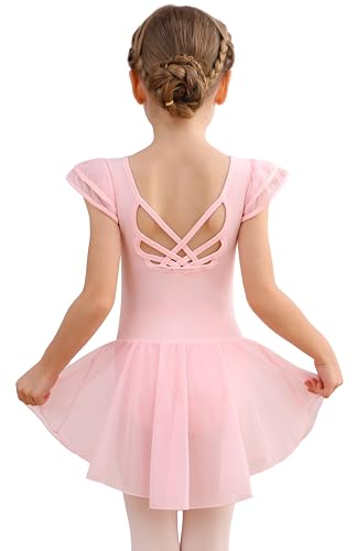 mdnmd girls dance ballet leotards dresses for toddler ballerina outfit skirt hollow knot back flutter sleeve