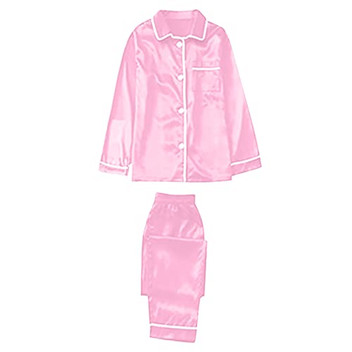 Generic Family Matching Silk Satin Pajamas 2023 Button Down Sleepwear Long Sleeve Silky Nightwear 2 Pcs Comfy Loungewear Set2