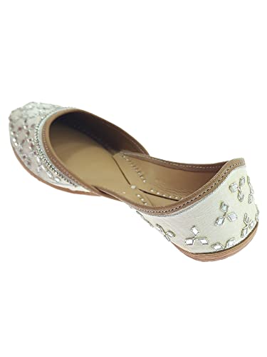 Image of Fulkari Women's Mirror Genuine Soft Leather Juttis | Bite and Pinch Free Jutis | Ladies Punjabi Jutti | Wedding Flat Stylish Mojari | Phulkari Ethnic Flats For Girls |