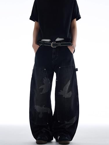 GUOYUXIAO Men's Jeans American-Style Curved-Leg Denim Pants Loose-Fit Casual Trouser for Men3