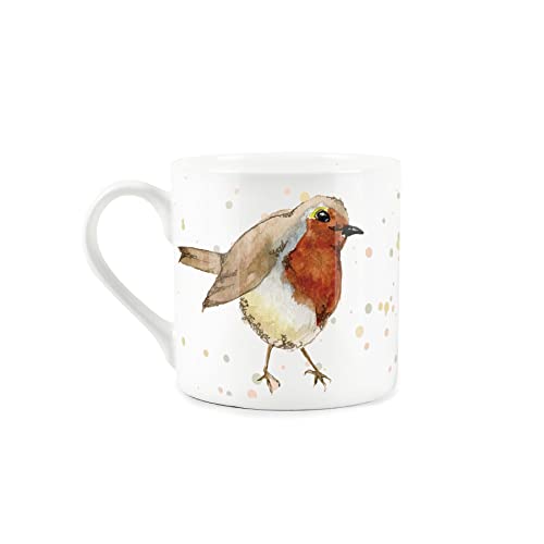 Purely Home Watercolour Robins Mug - Bone China White Coffee/Tea Present Gift for Bird Lovers, 1 Mug - Image 2