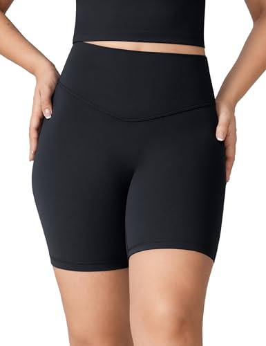 Hugcurve No Front Seam High Waisted Workout Biker Shorts for Women 6 Inches Tummy Control Buttery Soft Yoga Pants Gym