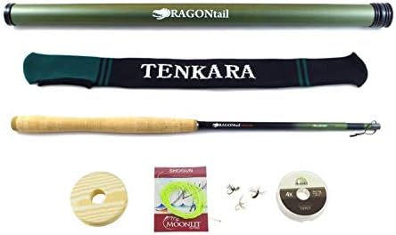 DRAGONtail Tenkara Hellbender Big Fish Zoom 13' / 11.3' Tenkara Rod Plus Complete Starter Package – Flies, Leader, Tippet, Line Holder, Storage Tube, and Rod Sock