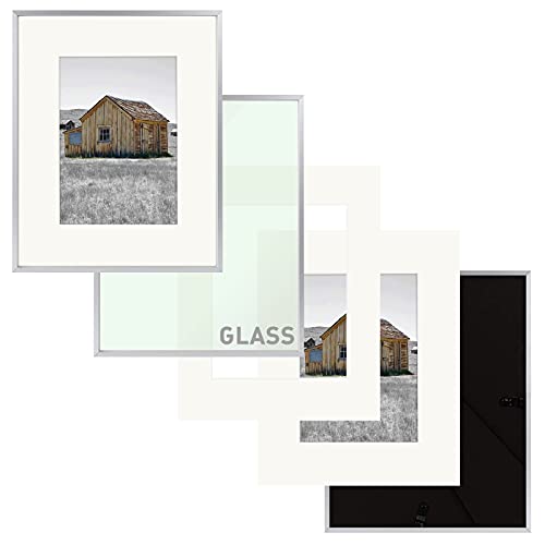 Golden State Art, 8X10 Aluminum Photo Frame For 5X7 Pictures With Ivory Mat Easel Stand For Tabletop Display - Wall Display - Great For Weddings, Graduations, Events, Portraits (Silver, 1-Pack) #TOP1