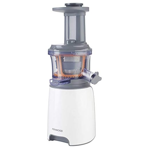 Kenwood JMP600WH PureJuice Estrattore di Succo a Freddo, Centrifuga Slow Juicer con passino, funzione risciacquo, salvagoccia, contenitore raccogli polpa 1,3L, contenitore succo 1L, Bianco/Grigio