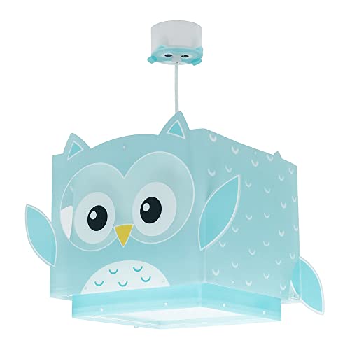 Dalber Lampe Suspension enfant Little Owl Hibou Animals, Luminaire suspendu pour chambre; d'enfant, lustre chambre; enfant, 64392, E27, Turquoise