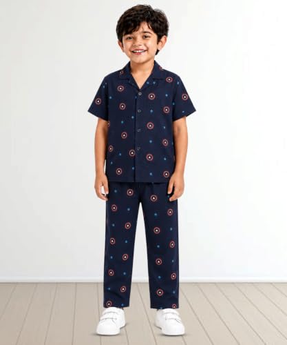 Image of 3BROS Unisex Pure Cotton Short Sleeve Kids Night Dress for Boys & Girls Nightwear /Sleepsuit /Sleepwear /Loungewear Night Suit for Boys and Girls Top and Pyjama Combo Set