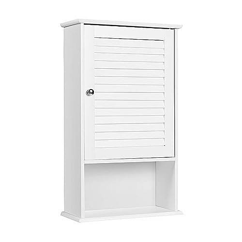 GOPLUS Armario Baño Pared, con Puerta de Persiana, Mueble Baño, 3 Niveles con Estante Ajustable, Mango de Metal Redondo, 42 x 17 x 70 cm, Blanco