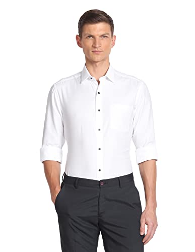 Image of Arrow Men's Solid Full Sleeve Slim Fit Cutaway Collar Cotton Formal Shirt (ARADOSH1381 Contrast White 42)