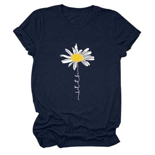 Camiseta de mujer con cuello redondo y estampado de margaritas, corte holgado, informal, elegante, para primavera/verano, manga larga, tallas grandes, BU1, M