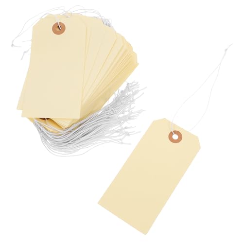 Etiquetas de precios para joyas de papel amarillo con cuerda elástica para exhibición, 100 unidades