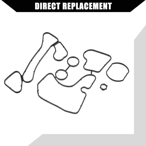 Image of No.059117070 /059117070B Oil Cooler Gasket for Audi A6 3.0L 2014-2016 / Inner Engine Oil Filter Adapter Gasket /Durable Rubber / 1Set Black
