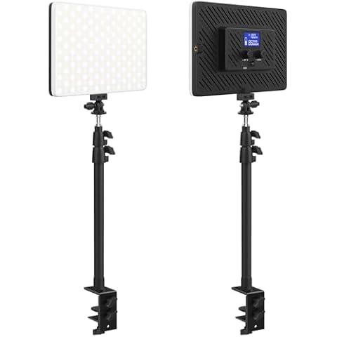 2 Packs LED Video Light with Stand, QEUOOIY 20W Bi-Color Photography Lighting Kit, Dimmable 2500-8500K Studio Conference Light, Built-in 8000mAh Battery& 45.3" C Clamp Desk Mount Light Stand for Vlog Cover
