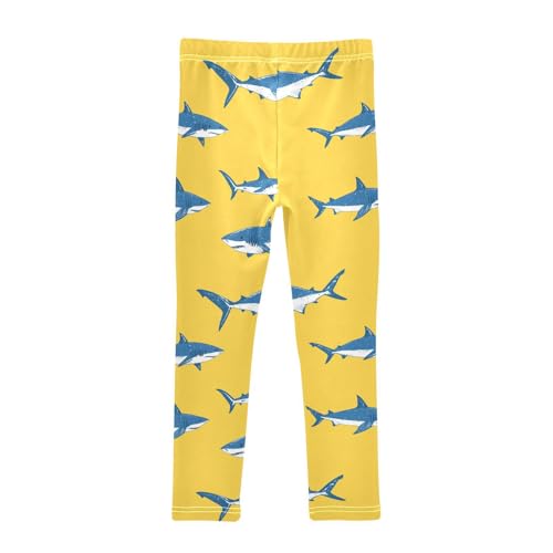 Sharks Swimming Girls' Leggings Toddler Doodles Yellow Kids Yoga Pants Dance Active Tights 4T2