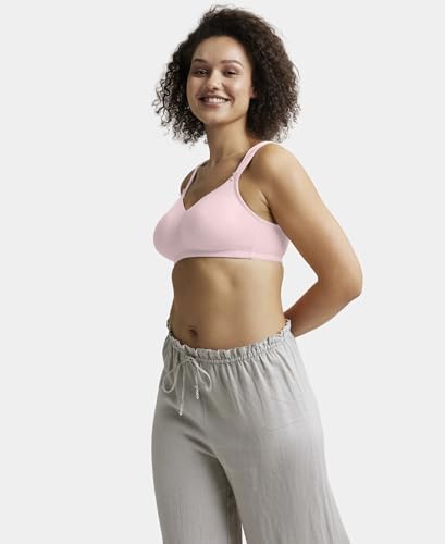 Image of Jockey 1841 Women's Wirefree Non Padded Soft Touch Microfiber Elastane Stretch Full Coverage Minimizer Bra with Broad Cushioned Fabric Strap Fragrant Lilac 40B