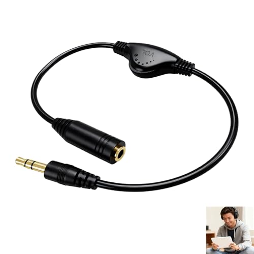 Cable Control Volumen 3.5 mm, Extensor Audio con Regulador, Cable Alargador Macho a Hembra, 30cm, Para Auriculares, Altavoces, Móviles, Tablets y MP3, Con Regulador de Sonido Integrado, Diseño Negro